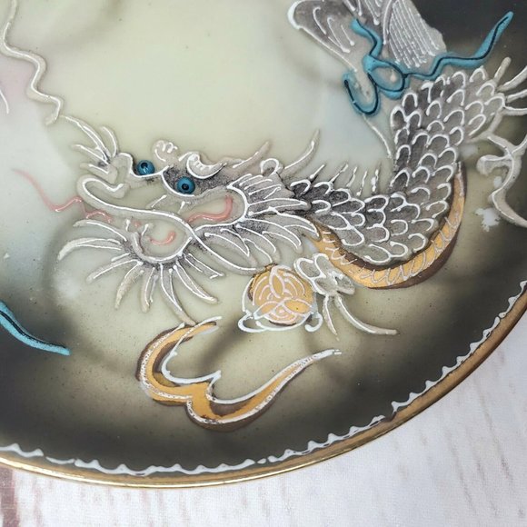Vintage Japanese Dragonware Teacup & Saucer Set Moriage Demitasse Hand Painted - Picture 5 of 11